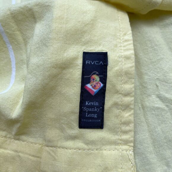 RVCA Kevin Spanky Long Button Down Shirt Mens Small Yellow Striped Short Sleeve - Picture 12 of 13